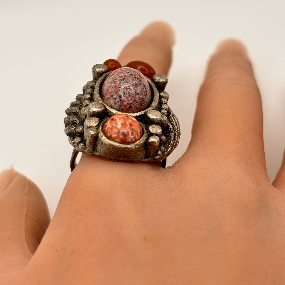 Rare Vintage-Style Boho Statement Ring | Adjustable | Pink & Carnelian - Picture 13 of 16